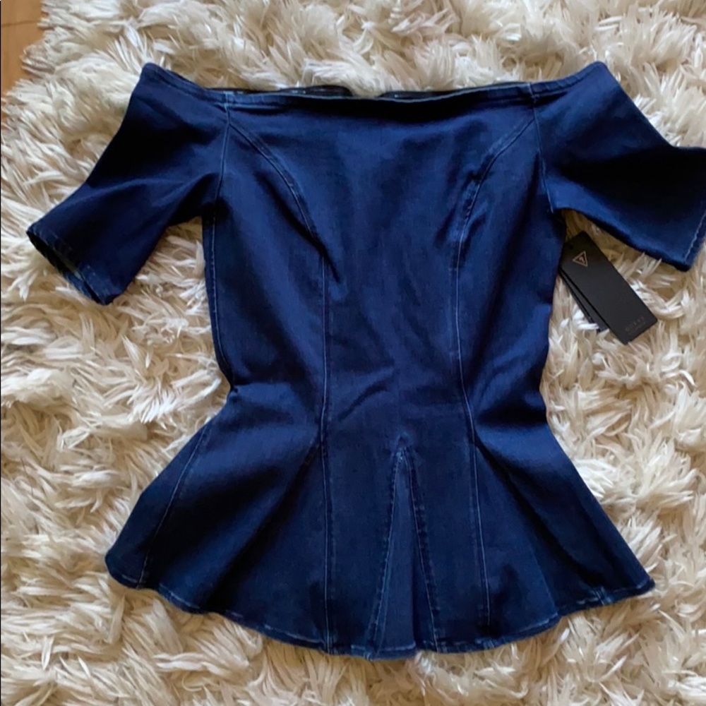 GUESS off shoulder,stretch denim rope zipper back